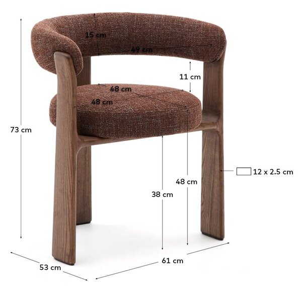 Rjav jedilni stol z nasloni za roke iz masivnega jesena Granite – Kave Home