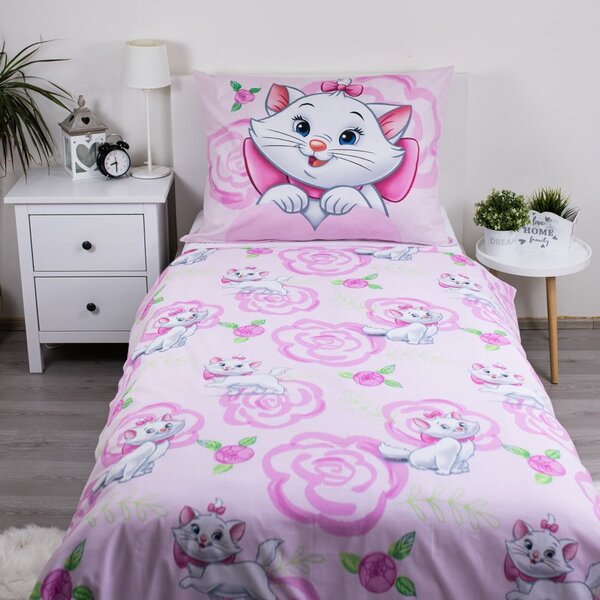 Rožnata enojna bombažna otroška posteljnina 140x200 cm Marie Cat "Pink" – Jerry Fabrics