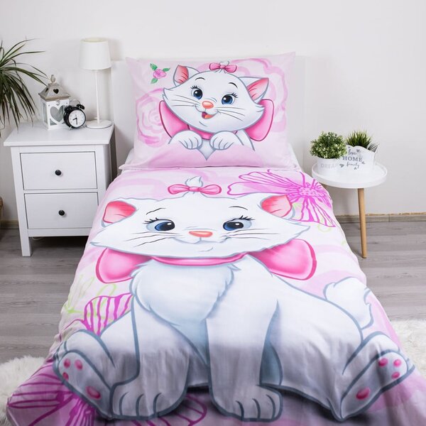 Rožnata enojna bombažna otroška posteljnina 140x200 cm Marie Cat "Pink" – Jerry Fabrics