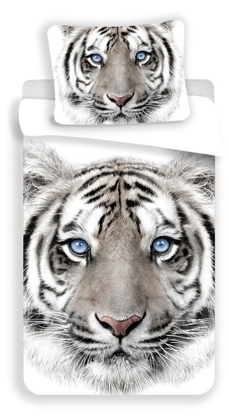 Sivo-bela enojna bombažna otroška posteljnina 140x200 cm White Tiger – Jerry Fabrics
