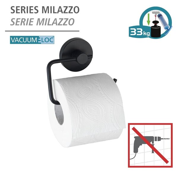 Črno držalo za toaletni papir Wenko Vacuum-Loc® Milazzo