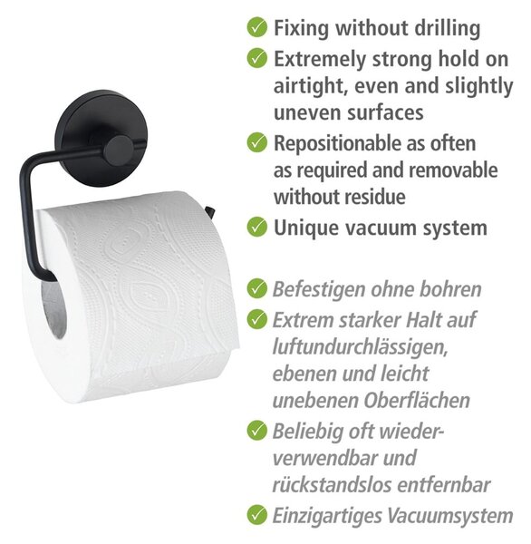 Črno držalo za toaletni papir Wenko Vacuum-Loc® Milazzo