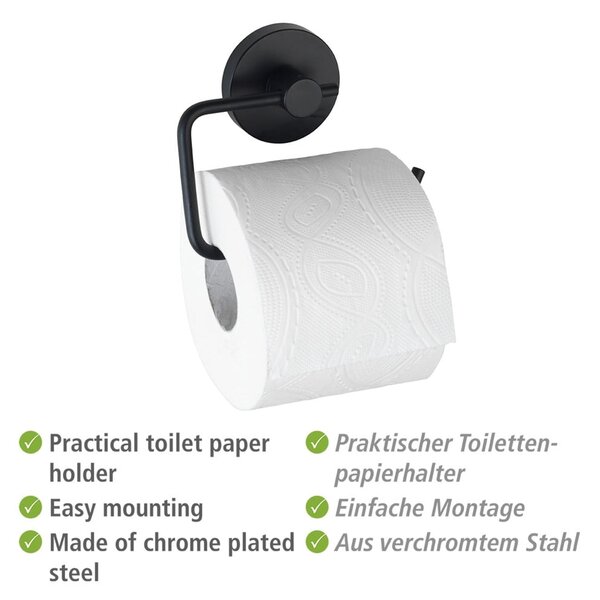 Črno držalo za toaletni papir Wenko Vacuum-Loc® Milazzo