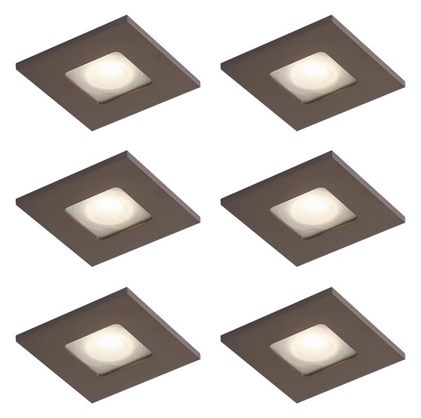 Komplet 6 modernih vgradnih reflektorjev temno bronaste kvadratne oblike IP44 - Qure