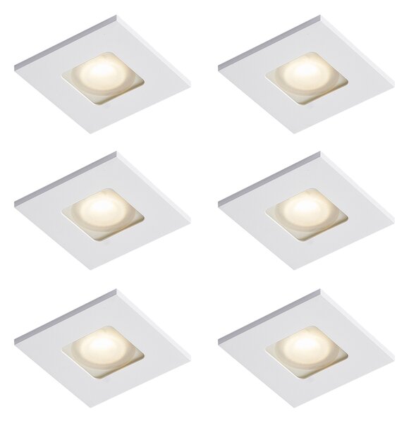Komplet 6 modernih vgradnih reflektorjev bel kvadrat IP44 - Qure