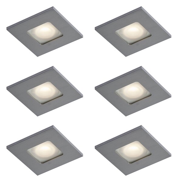 Komplet 6 modernih vgradnih reflektorjev Gunmetal Square IP44 - Qure