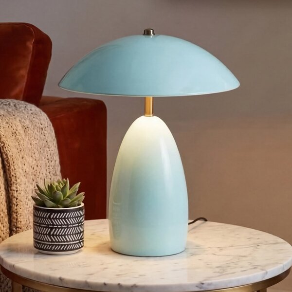 Elstead LED namizna svetilka Poppy, svetlo modra, višina 35 cm, kovinska, z možnostjo, zatemnjen, Modra, Dnevna soba / jedilnica, Aluminij, Vintage