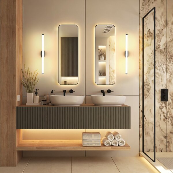 Molto Luce LED-stenna svetilka VINA M, črna, širina 60 cm, IP44, CCT, Črna, Kopalnica, Aluminij, Sodobni