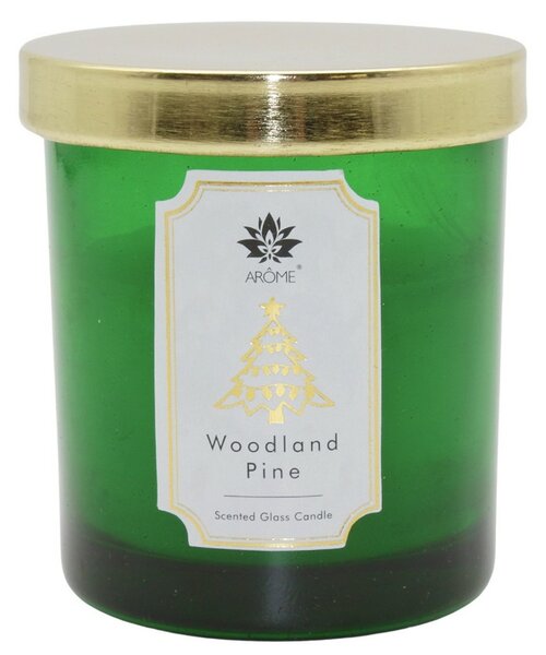 AromeCandle v barvnem steklu s pokrovom, WoodlandPine, 125 g