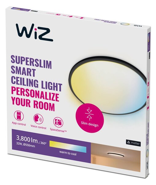 WiZ SuperSlim LED stropna svetilka CCT Ø55cm črna