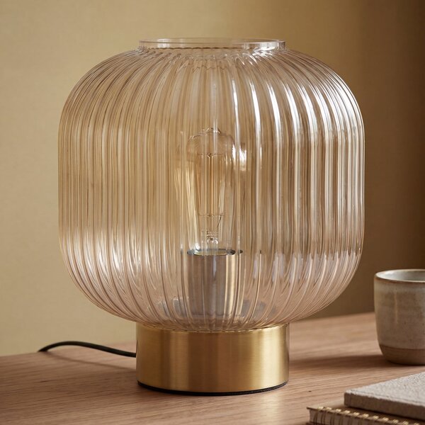 OSRAM namizna svetilka Decor Groovie, jantarna, višina 22 cm, steklo, E27, Rjava / rjasta, Dnevna soba / jedilnica, Steklo, Vintage