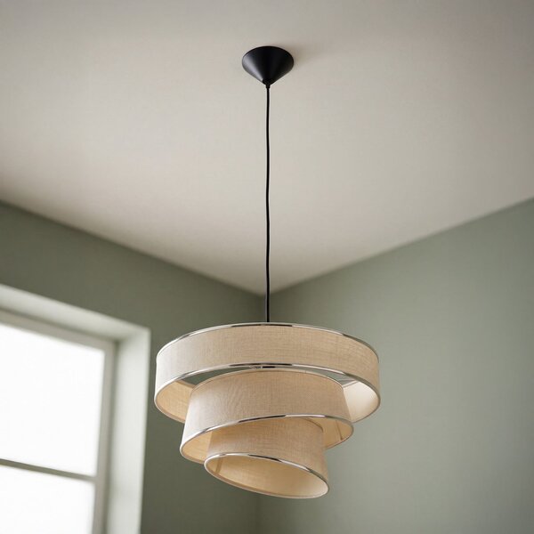 OSRAM viseča svetilka Decor Glittey, bež, Ø 40 cm, tekstil, zatemnjen, Bež, Dnevna soba / jedilnica, Tkanine / tekstil, Sodobni