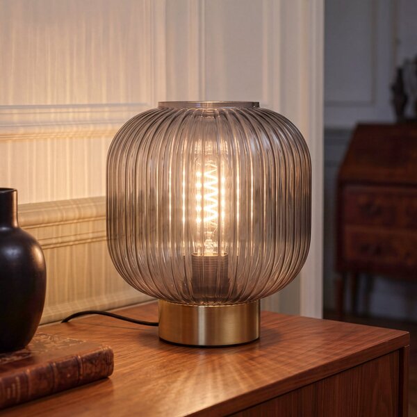 OSRAM namizna svetilka Decor Groovie, siva, višina 22 cm, steklo, E27, Siva, Dnevna soba / jedilnica, Steklo, Vintage