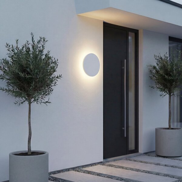 Lindby LED-stenna svetilka za zunanjo uporabo Selinel, bela, Ø 23 cm, hišna, Bela, Kovina, Sodobni