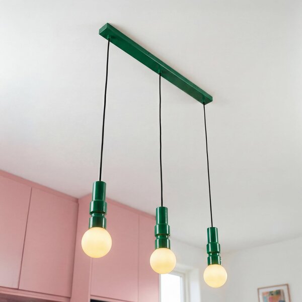 OSRAM viseča svetilka Decor Bolty, zelena, dolžina 66 cm, s tremi žarnicami, zatemnjen, Zelena, Dnevna soba / jedilnica, Kovina, Mladostno bivanje