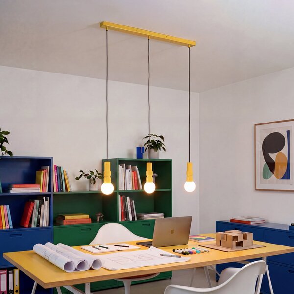 OSRAM viseča svetilka Decor Bolty, rumena, dolžina 66 cm, s tremi žarnicami, zatemnjen, Rumena, Dnevna soba / jedilnica, Kovina, Mladostno bivanje