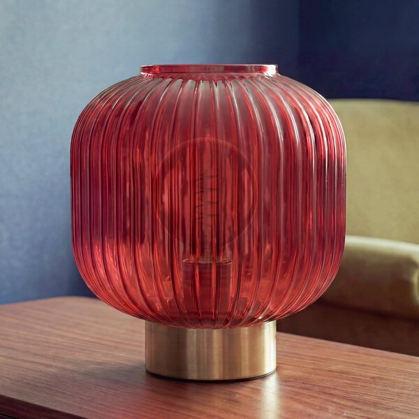 OSRAM namizna svetilka Decor Groovie, rdeča, višina 22 cm, steklo, E27, Rdeča, Dnevna soba / jedilnica, Steklo, Vintage
