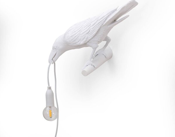 SELETTI Bird Lamp LED stenska svetilka, pogled levo, bela