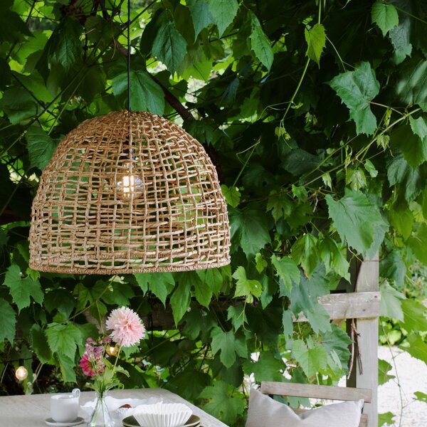PR Home zunanja viseča svetilka Cebu, Ø 46 cm, kabel 2,5 m, IP44, zatemnjen, Les, Les, Podeželska hiša / Rustikalna