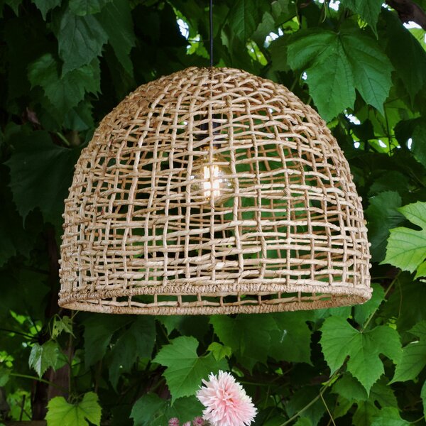 PR Home zunanja viseča svetilka Cebu, Ø 46 cm, kabel 2,5 m, IP44, zatemnjen, Les, Les, Podeželska hiša / Rustikalna