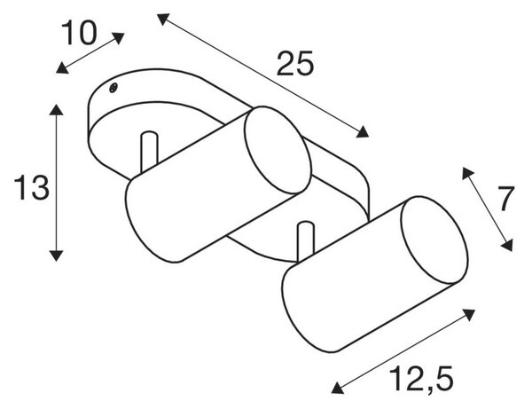 SLV Asto Tube stropni reflektor GU10 z dvema svetilkama črne barve