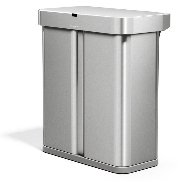 Jeklen koš za smeti 34+24 l za ločevanje odpadkov/brezstični v srebrni barvi Dual Sensor – simplehuman