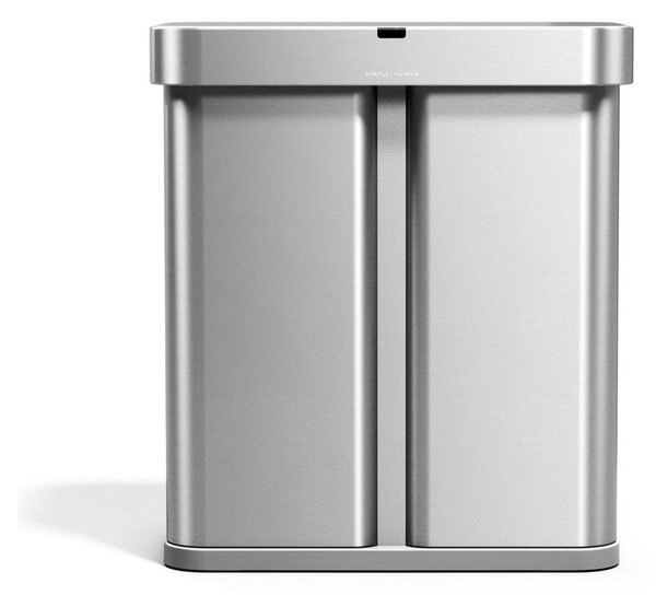 Jeklen koš za smeti 34+24 l za ločevanje odpadkov/brezstični v srebrni barvi Dual Sensor – simplehuman