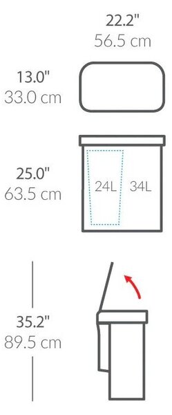 Jeklen koš za smeti 34+24 l za ločevanje odpadkov/brezstični v srebrni barvi Dual Sensor – simplehuman
