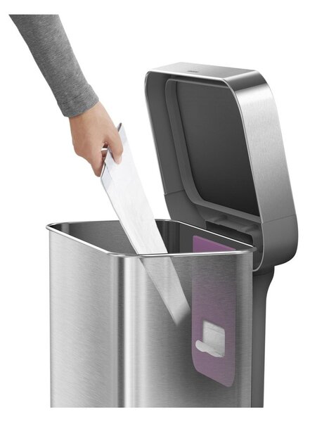 Jeklen koš za smeti s pedalom v srebrni barvi 45 l – simplehuman