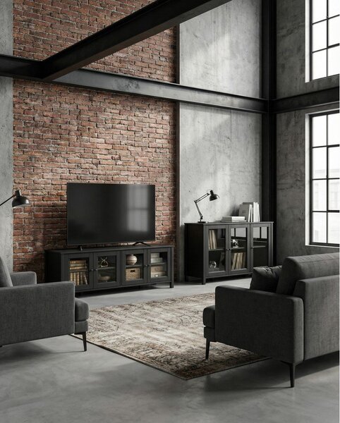 Črna TV omarica iz masivnega bora 150x50x40 cm Alessandra – Marckeric