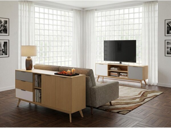 Nizka komoda iz masivnega bora v naravni barvi 165x81 cm Elfa – Marckeric