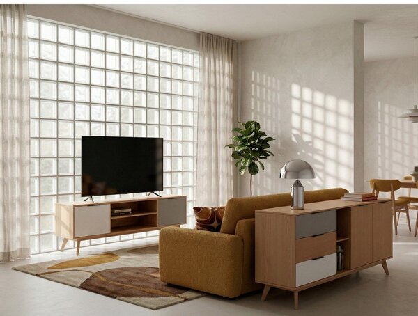 Nizka komoda iz masivnega bora v naravni barvi 165x81 cm Elfa – Marckeric