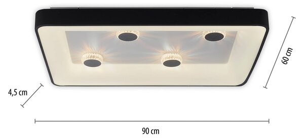 Vertigo LED stropna svetilka, CCT, 90x60 cm, črna