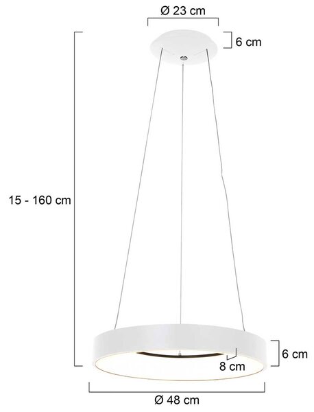 LED viseča svetilka Ringlede, Ø 48 cm bela