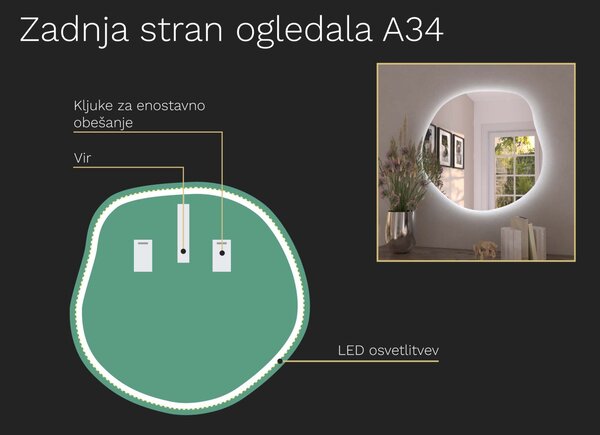 Organsko ogledalo LED z osvetlitvijo A34
