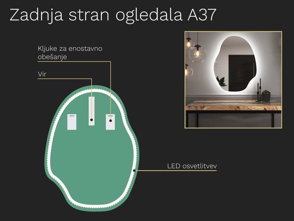 Organsko ogledalo LED z osvetlitvijo A37