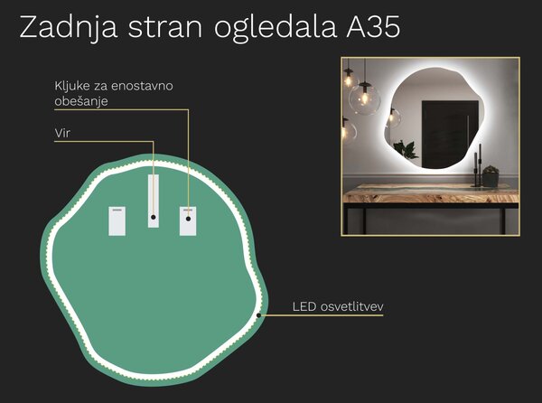 Organsko ogledalo LED z osvetlitvijo A35