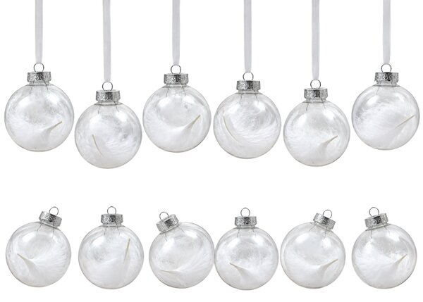 Set 12 kosov božičnih okraskov WHITE FEATHER 9 cm, beli