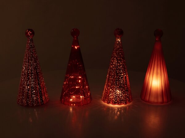 Stekleni svetleči drevesček TWINKLE z LED osvetlitvijo 22 cm, rdeči odtenki