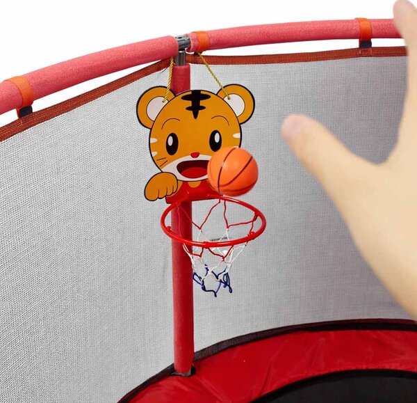 Otroški trampolin z mrežo in košem za košarko 150 cm – rdeč - Rojstni dan