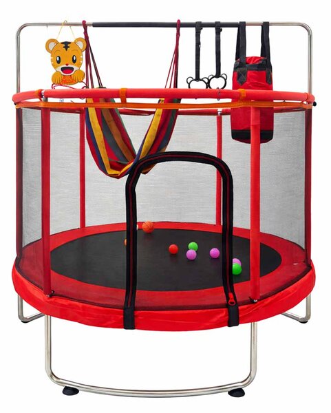 Otroški trampolin z mrežo in košem za košarko 150 cm – rdeč - Rojstni dan
