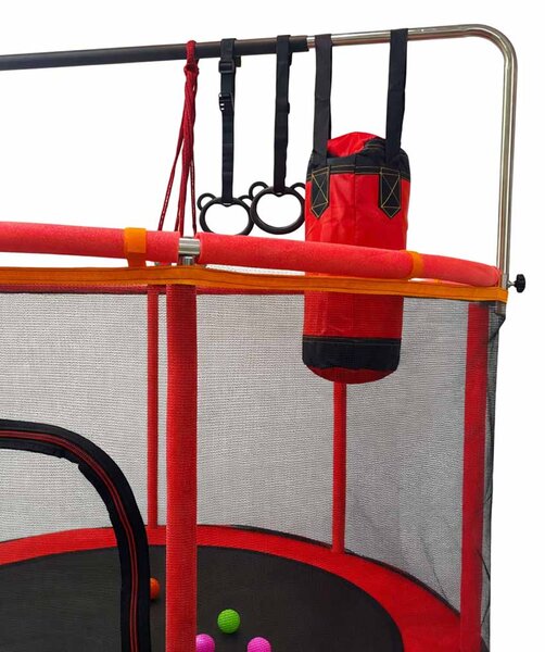 Otroški trampolin z mrežo in košem za košarko 150 cm – rdeč - Rojstni dan