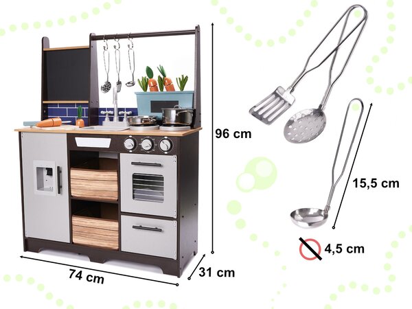 Velika otroška lesena kuhinja z dodatki – sivo/rjava, 96 cm - Rojstni dan