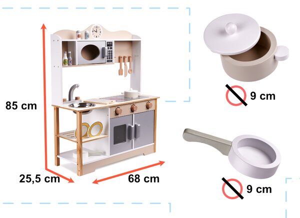 Lesena otroška kuhinja MDF z dodatki 85 cm - Za 3+ let - Rojstni dan