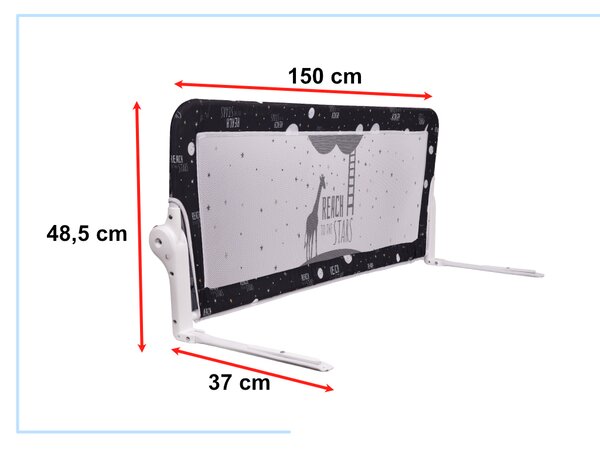 Varnostna ograja za posteljo 150 cm (črna) – motiv žirafe