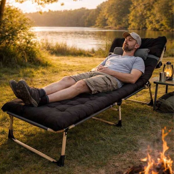 Zložljiv kamp ležalnik z 2 blazinama 193 cm – črn - Rojstni dan - Za 40 let