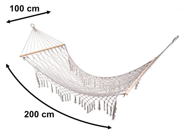 Vrtna brazilska viseča mreža boho z resicami 200 cm do 250 kg – siva
