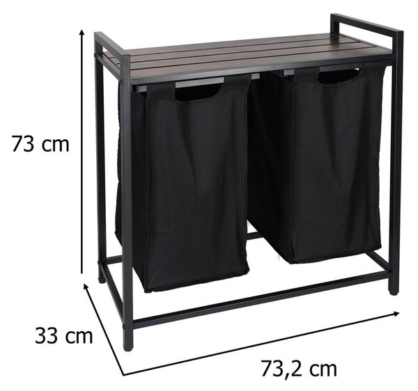 Košara za perilo z 2 predaloma in polico 76 L