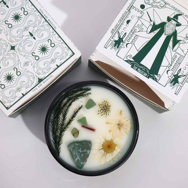 Hop Hare Kristalna čarobna sveča – Čarovnik - Soy Wax, Fragrance, Glass, Gemstones - Dan žena - Birma - Majhna pozornost - Izdelki pomladi