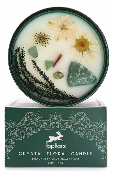 Hop Hare Kristalna čarobna sveča – Čarovnik - Soy Wax, Fragrance, Glass, Gemstones - Dan žena - Birma - Majhna pozornost - Izdelki pomladi